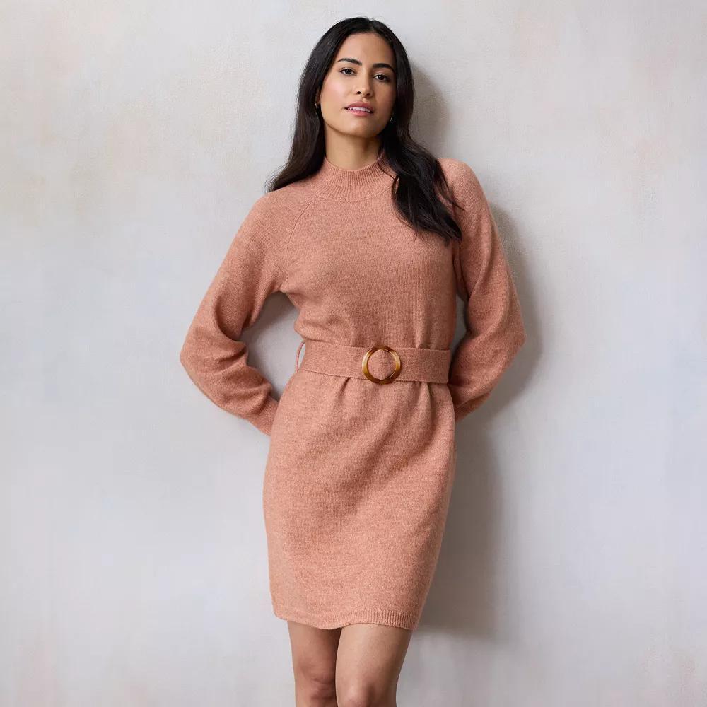 Women's LC Lauren Conrad Belted Mini Mock Neck Sweater Dress, Size: XXL, Orange Product Image