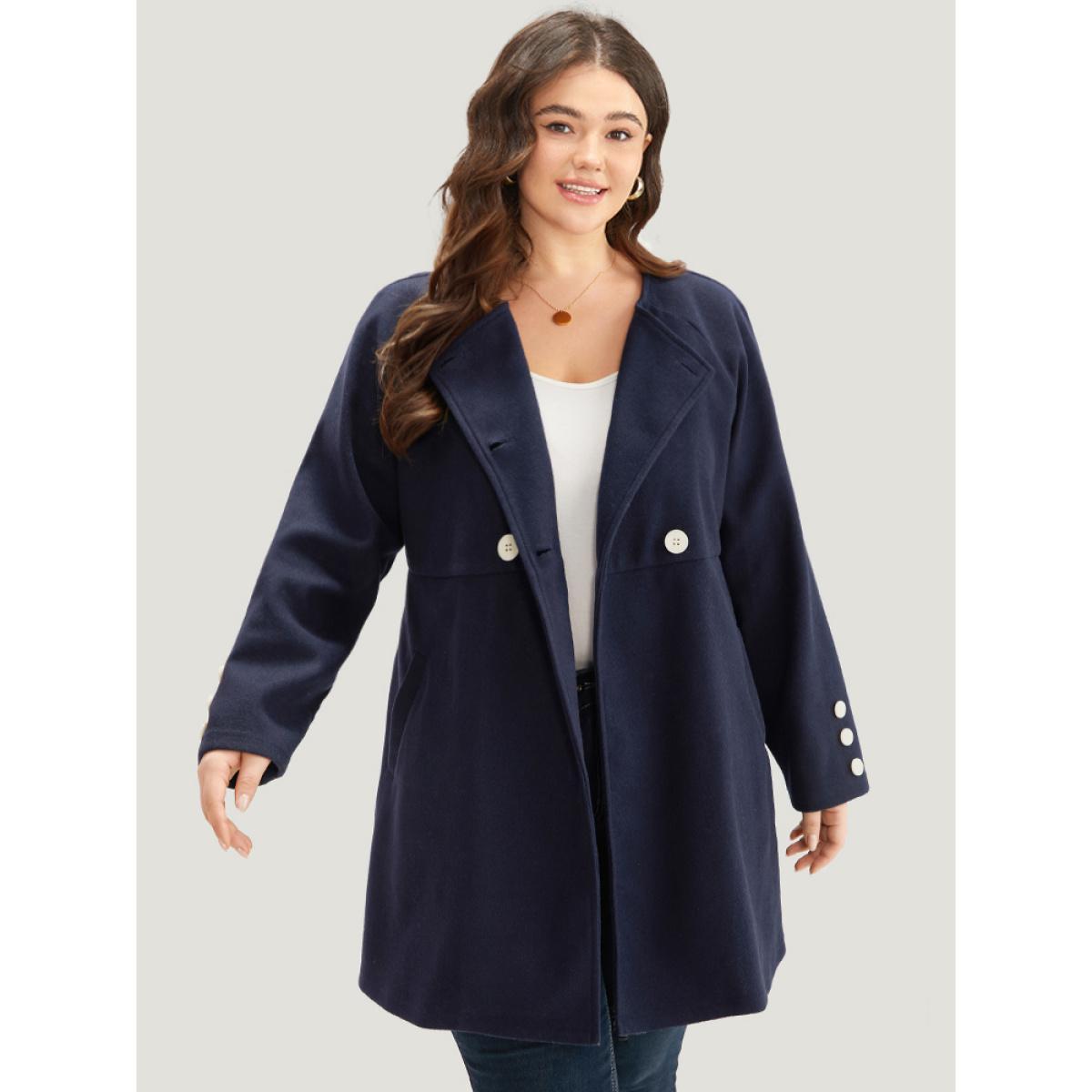 Plus Size Solid Button Detail pocket Coat Women Indigo Casual Plain Ladies Everyday Winter Coats BloomChic 12/L Product Image