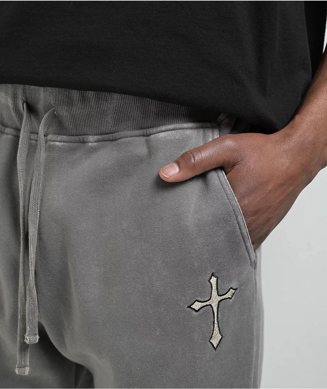 Ninth Hall Crosses Grey Wash Stacked Flare Sweatpants Product Image