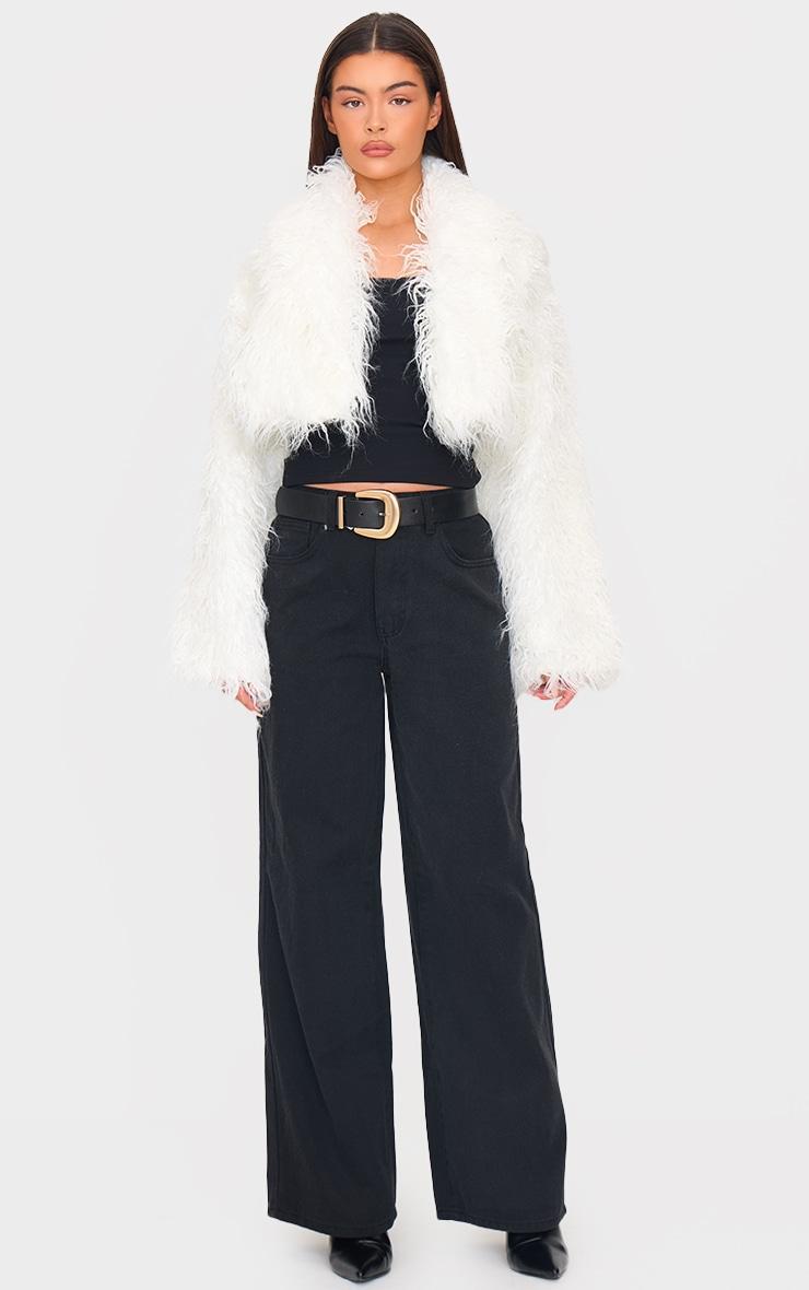 White Shaggy Faux Fur Cropped Coat Product Image