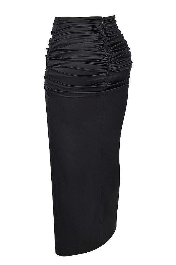 Arla  black draped silk maxi skirt Product Image