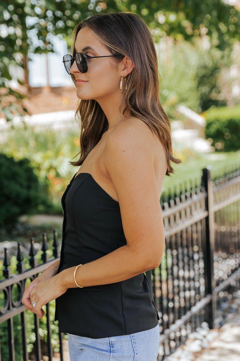 Black Button Front Tube Top Product Image