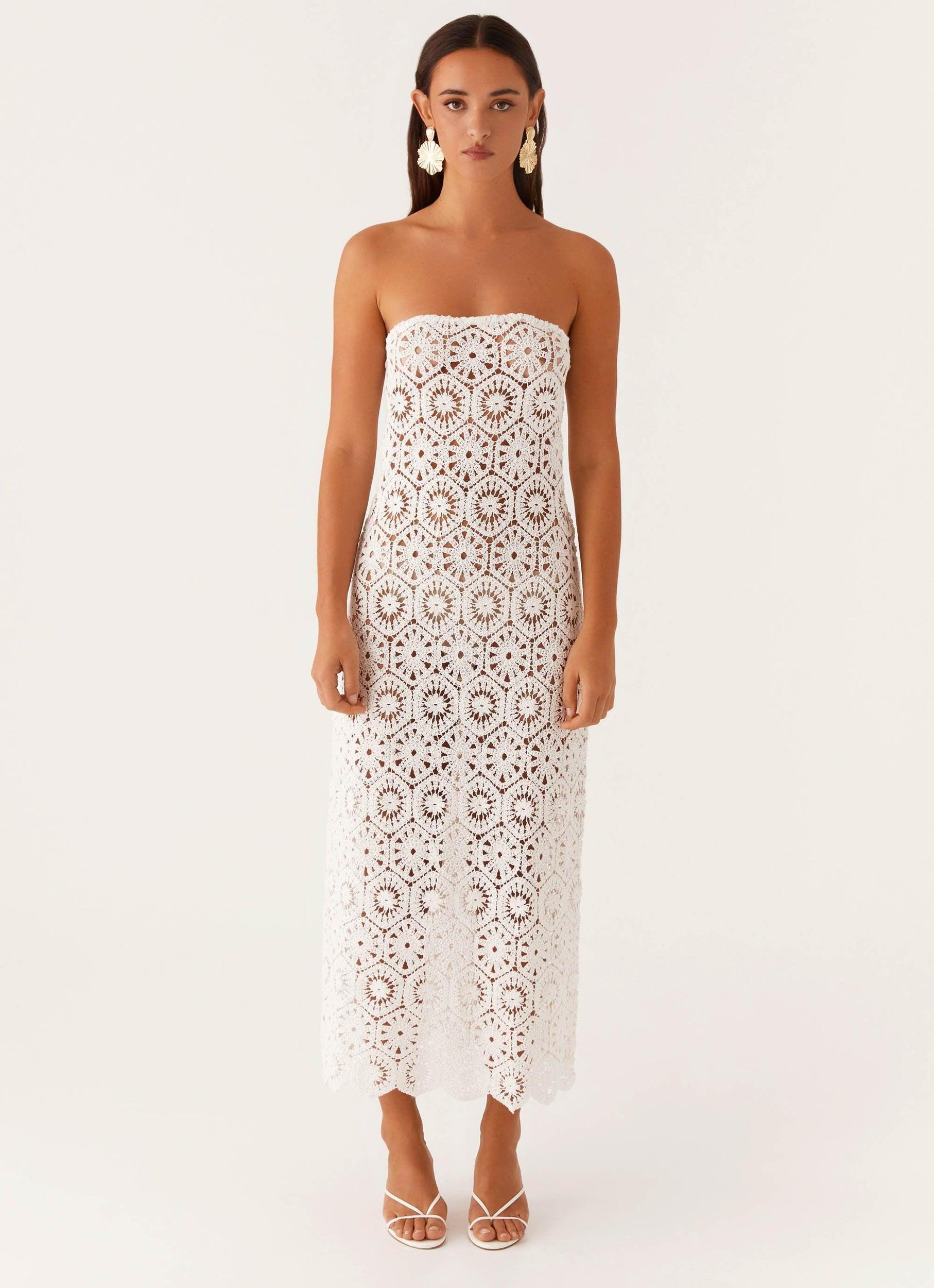Kingsly Crochet Maxi Dress - White Product Image