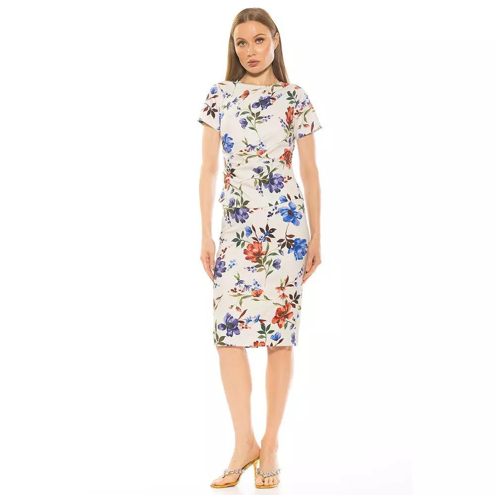 Women's ALEXIA ADMOR Robin Crewneck Draped Midi Dress, Size: Medium, Green Floral Product Image