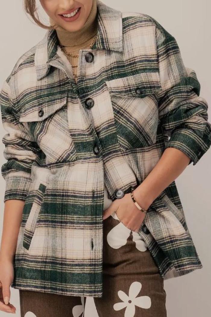 Checkered Sherpa Lining Oversized Button Jacket Product Image