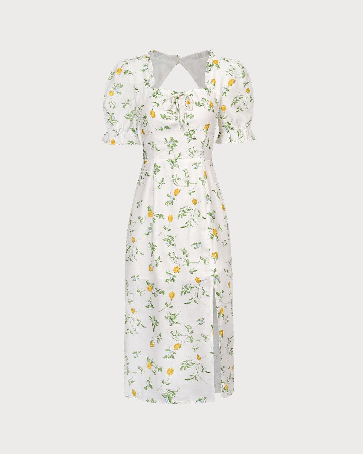 The White Square Neck Frill Trim Floral Midi Dress Product Image