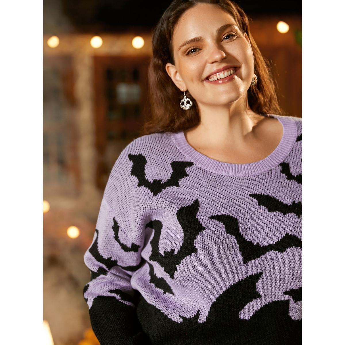 Plus Size Batty Basics Crew Neck Pullover Lilac Women Casual Loose Long Sleeve Round Neck Everyday Pullovers BloomChic 12/L Product Image