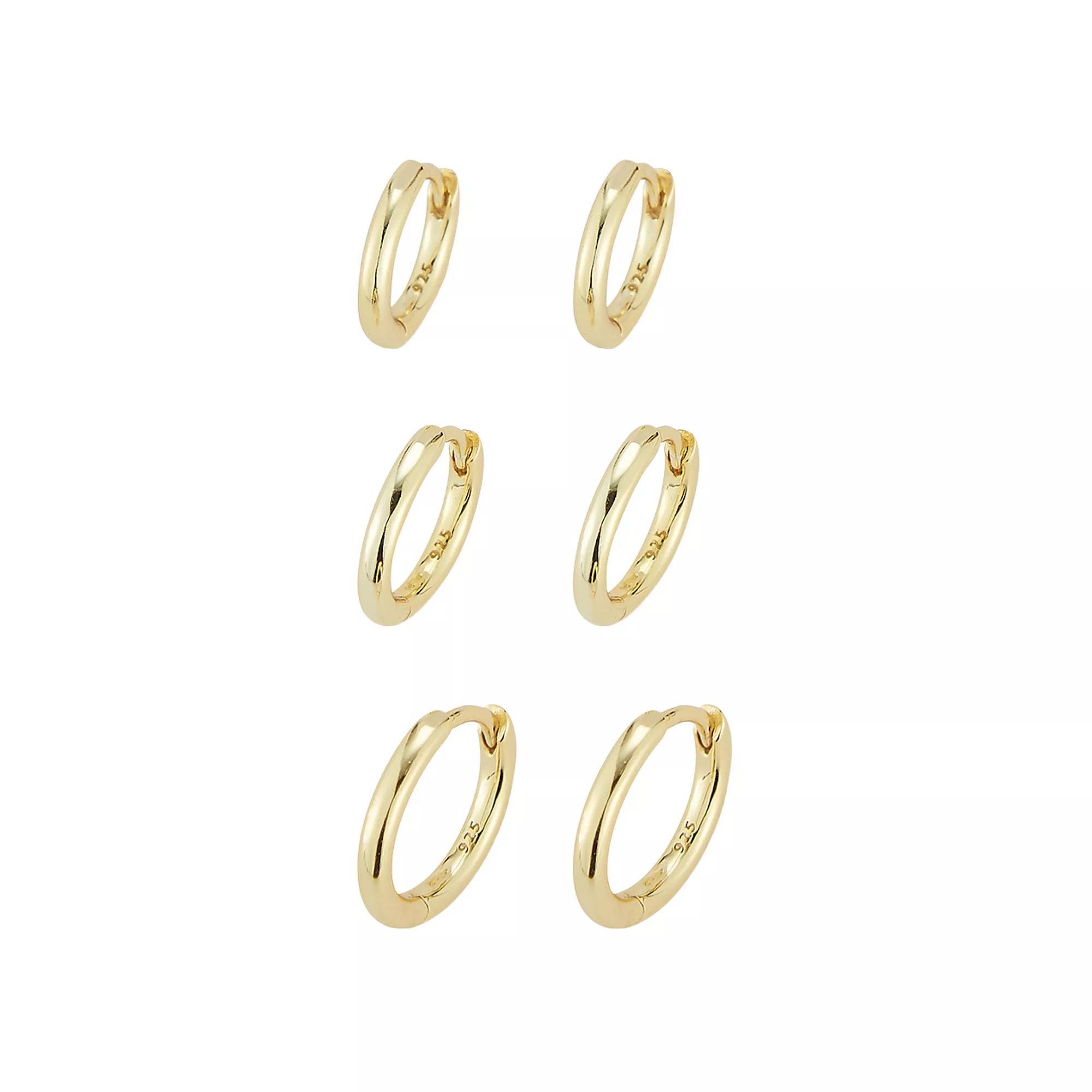 Sunkissed Sterling Huggie Hoop Earring Trio Set, Womens, Yellow Gold Tone Product Image
