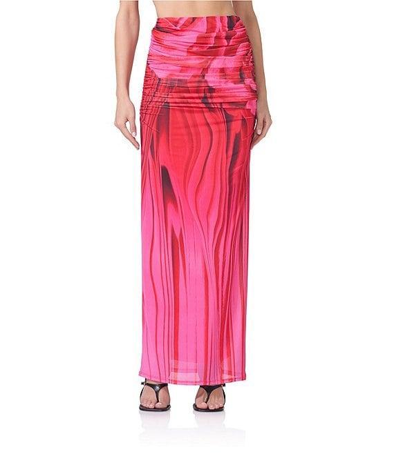 AFRM Coordinating Bevin Floral Printed Ruched Mesh Maxi Skirt Product Image