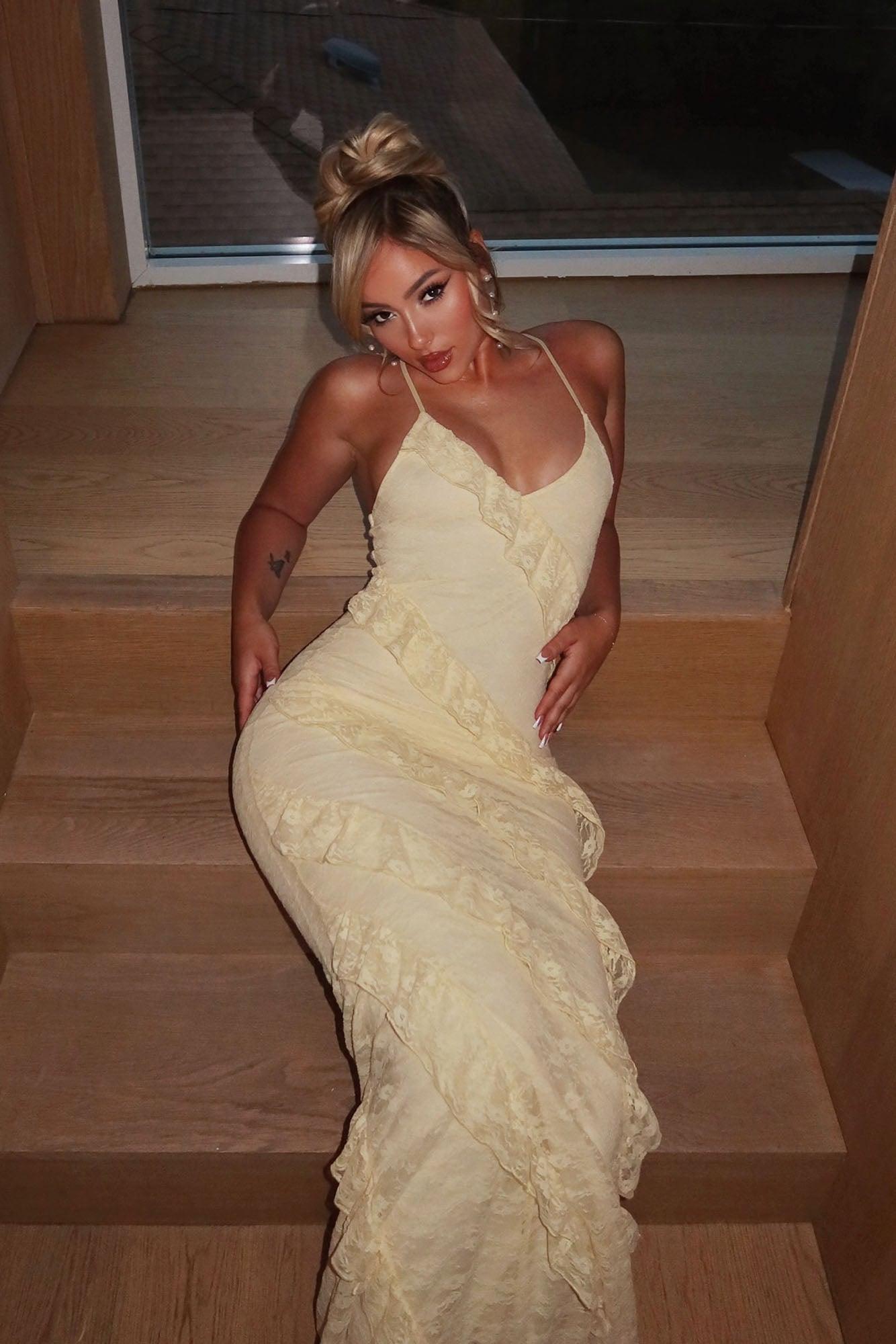 Lacing Up Maxi Dress - Yellow Product Image