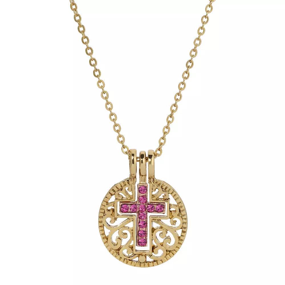 1928 Gold Tone Birthstone Crystal Cross Pendant Necklace, Womens, June Product Image
