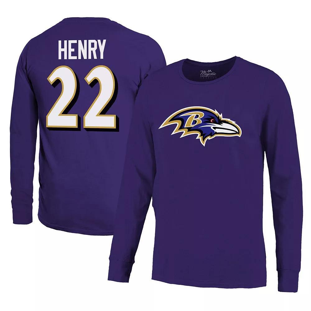 Men's Majestic Threads Derrick Henry Purple Baltimore Ravens Name & Number Long Sleeve T-Shirt, Size: Medium Product Image