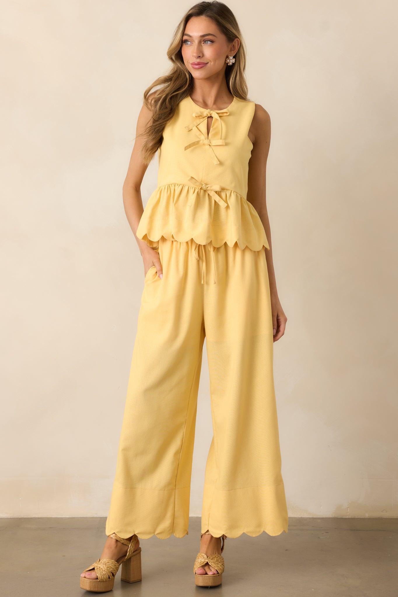 Countryside Inn Yellow Bow Front Peplum Top Product Image