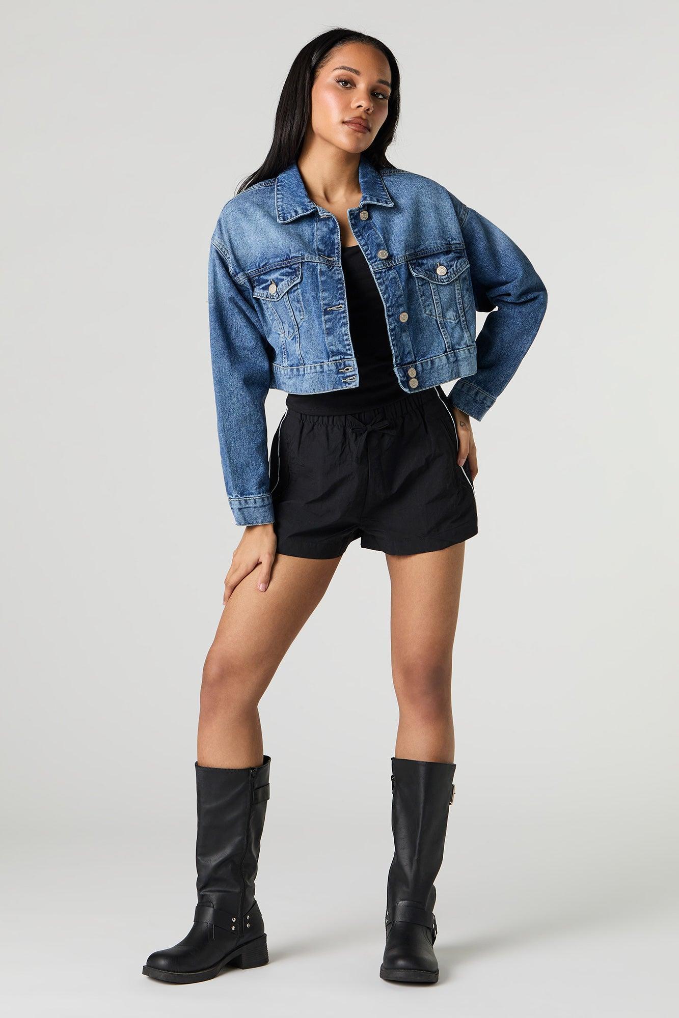 Cropped Denim Trucker Jacket Female Product Image
