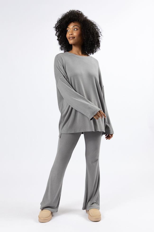 The Perfect Charcoal Brushed Rib Flare Pants Set FINAL SALE Product Image