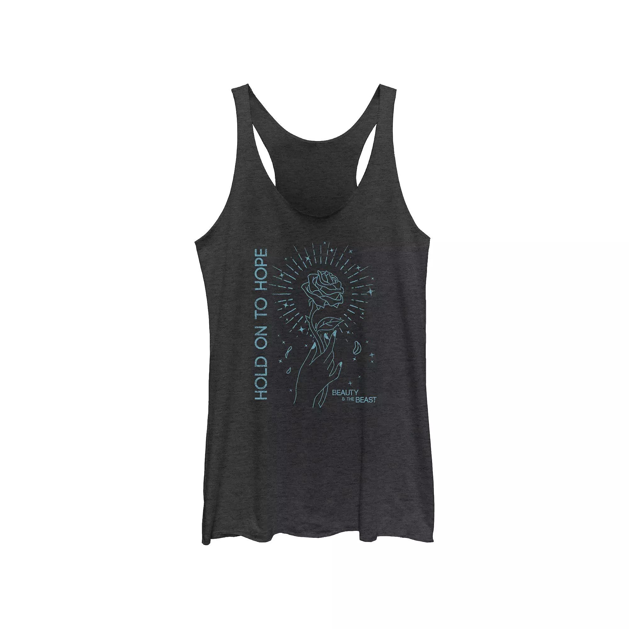 Disney's Lilo & Stitch Women's Ohana Means Family Stitch Crest Tri-Blend Racerback Tank Top, Girl's, Size: Medium, Black Grey Product Image
