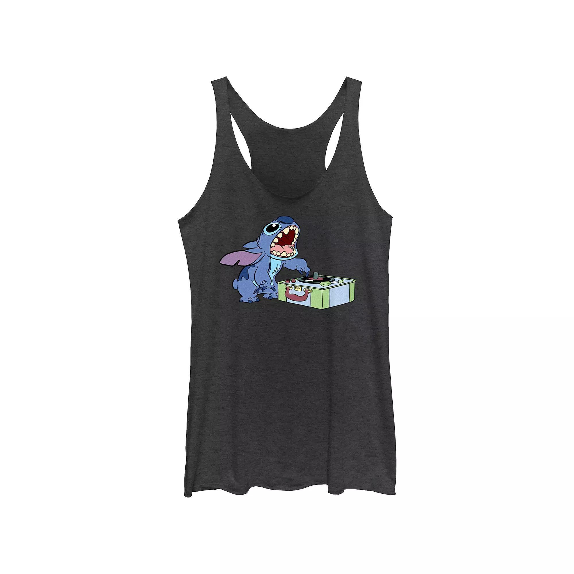 Disney's Lilo & Stitch Record Player Juniors' Tri-Blend Racerback Tank Top, Girl's, Size: Small, Black Grey Product Image