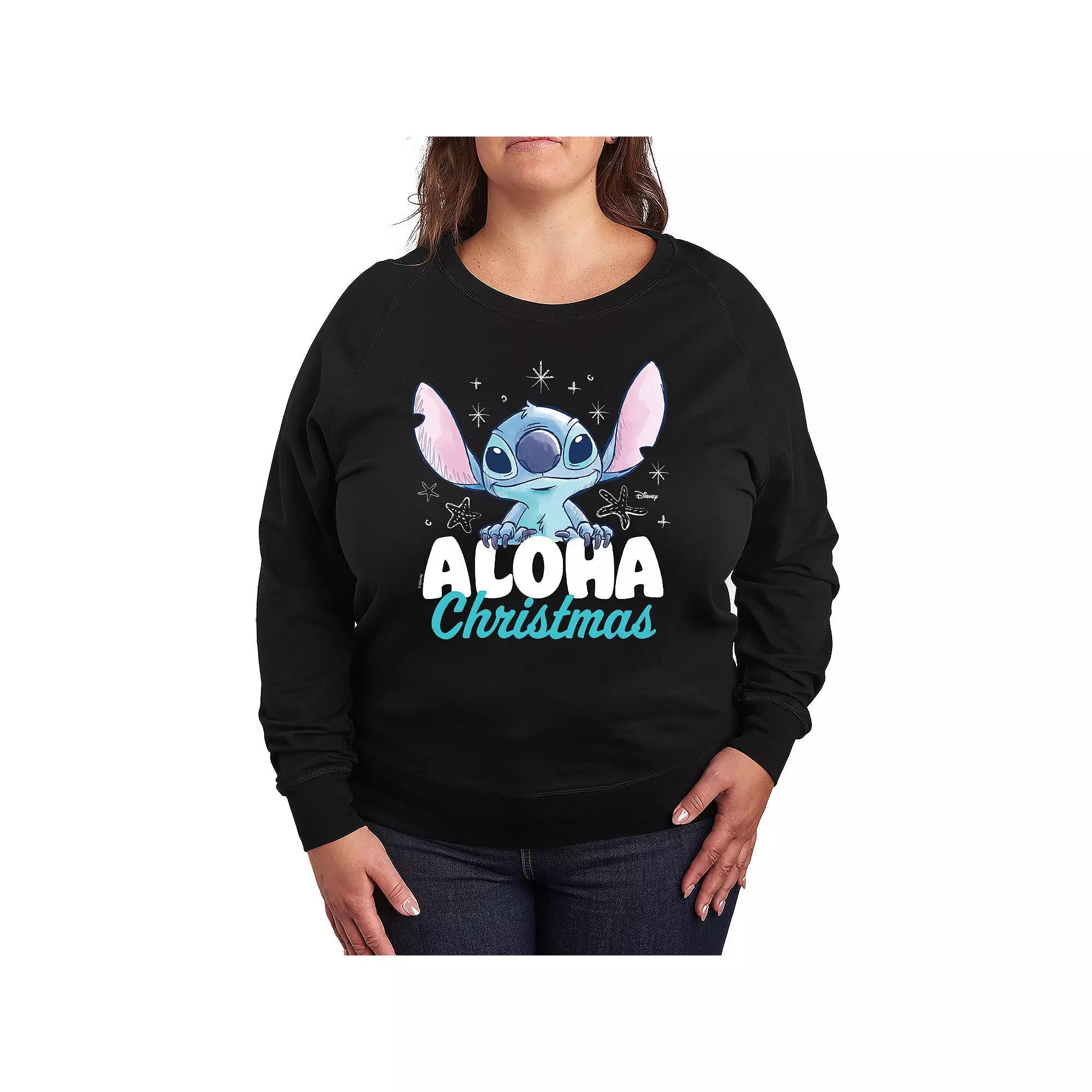 Disneys Lilo & Stitch Plus Size Aloha Christmas French Terry Long Sleeve Tee, Womens Product Image