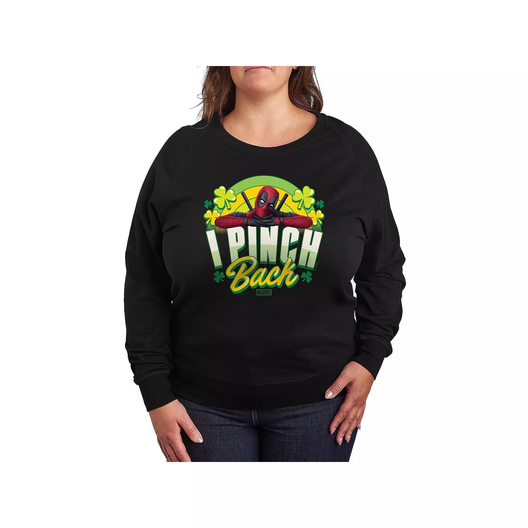 Plus Size Marvel Deadpool I Pinch Back French Terry Long Sleeve Tee, Womens Product Image