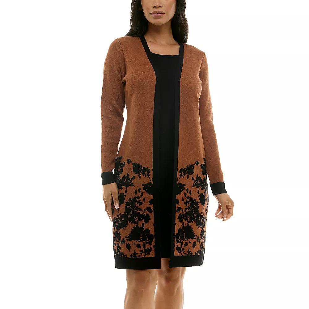 Women's Nina Leonard 2-pc. Sweater & Midi Shift Dress Set, Size: XL, Red Black Product Image