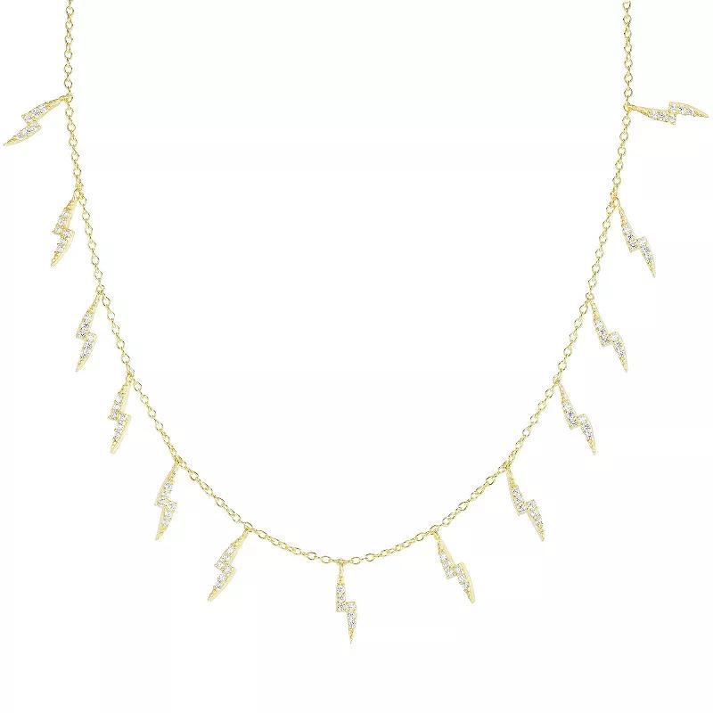 Sunkissed Sterling 14K Gold Over Silver Cubic Zirconia Lightning Bolt Charm Necklace, Women's, Size: 16", Gold Tone Product Image