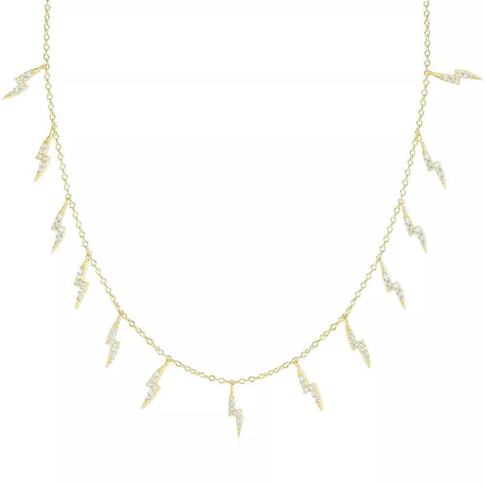 Sunkissed Sterling 14K Gold Over Silver Cubic Zirconia Lightning Bolt Charm Necklace, Women's, Size: 16", Gold Tone Product Image