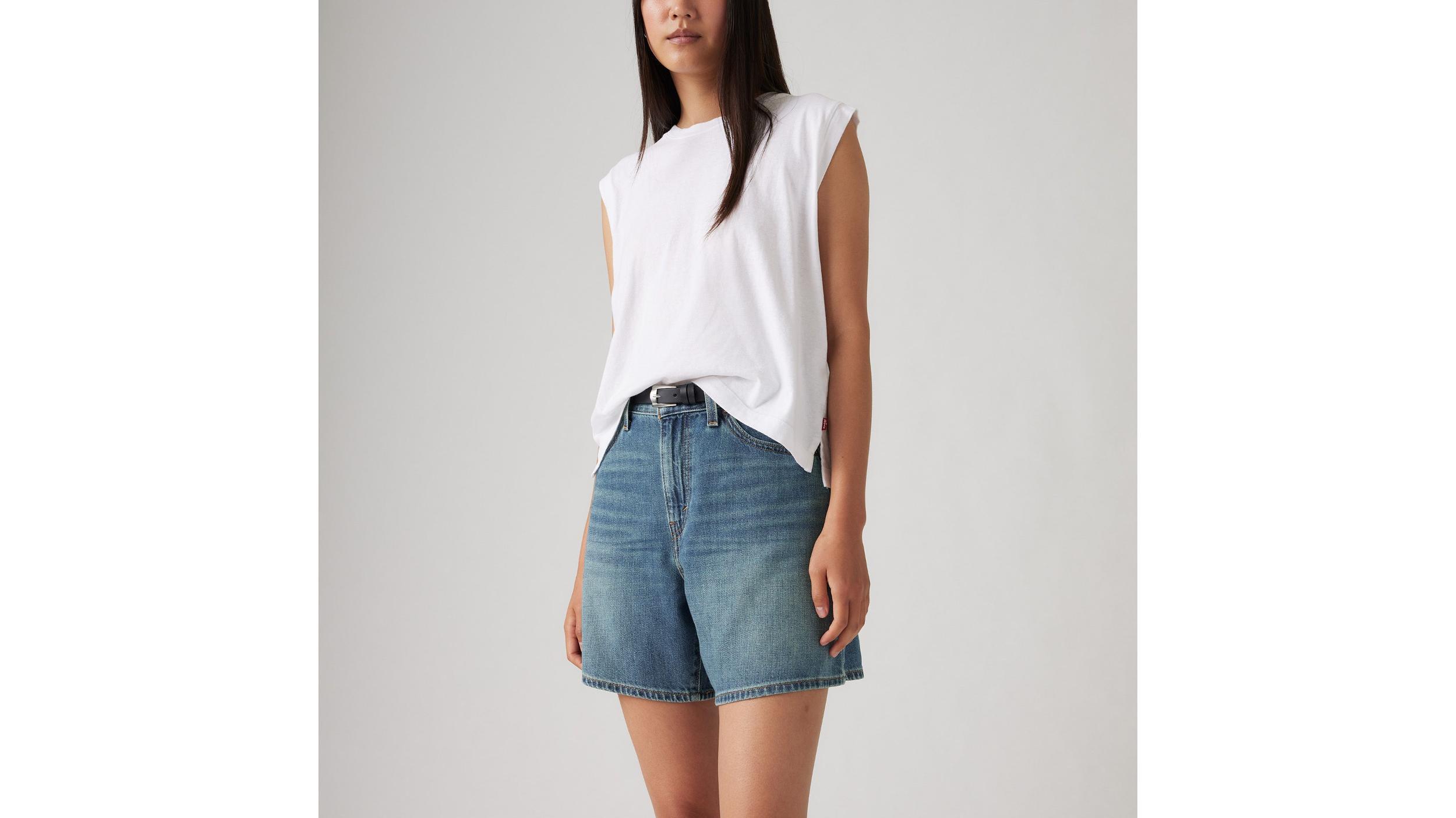 High Rise Baggy Linen+ Denim Lightweight Women's Shorts Product Image