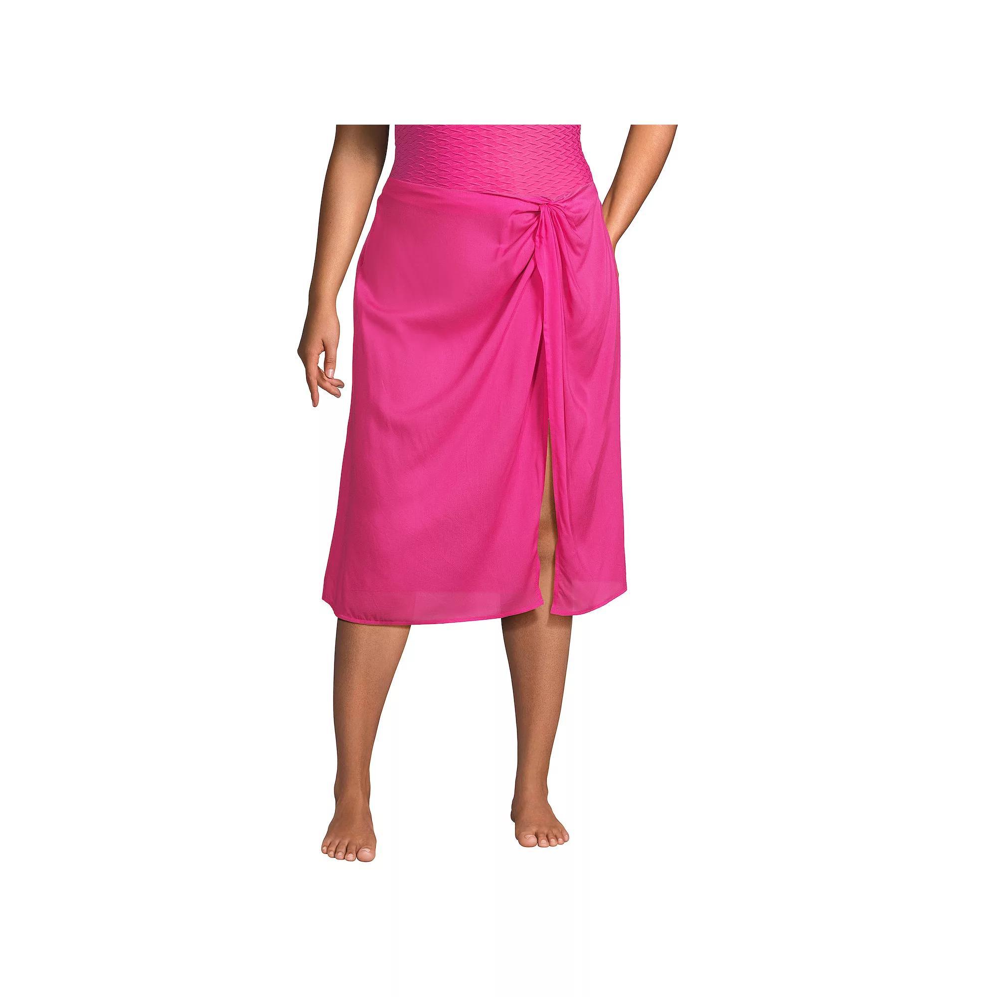 Plus Size Lands End Twist Front Knee Length Swim Skirt Cover-Up, Womens Product Image