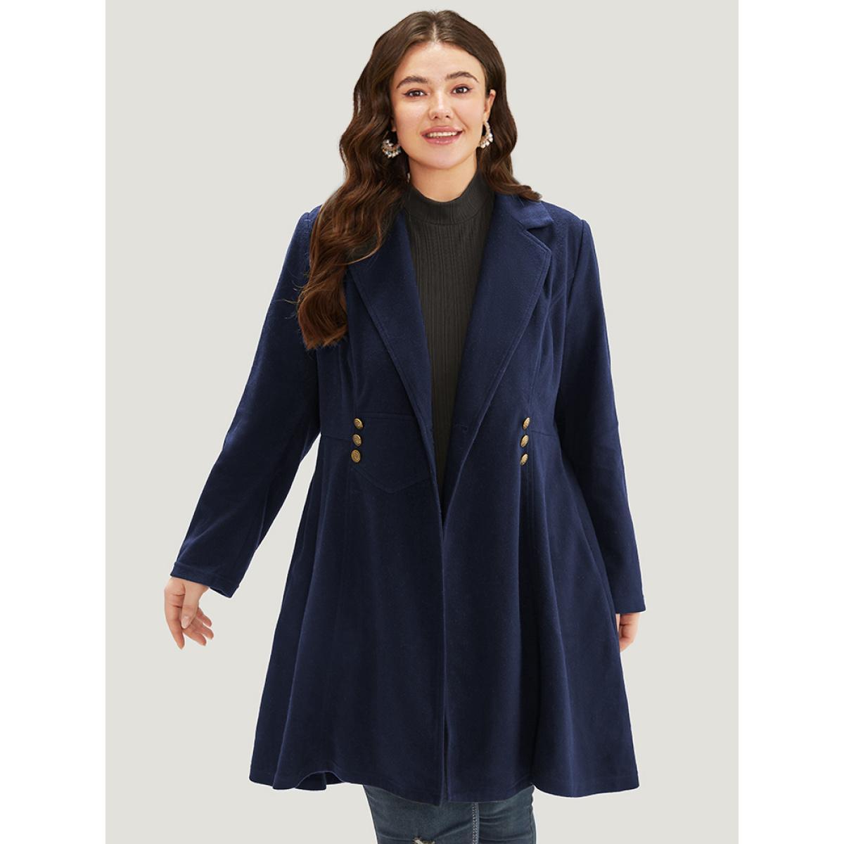 Plus Size Solid Lapel Collar Double Breasted Coat Women Green Office Plain Ladies Work Winter Coats BloomChic 18-20/2X Product Image
