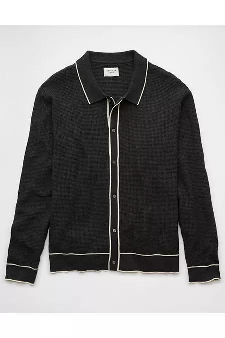 AE Long-Sleeve Tipped Waffle Sweater Polo Shirt Men's Product Image