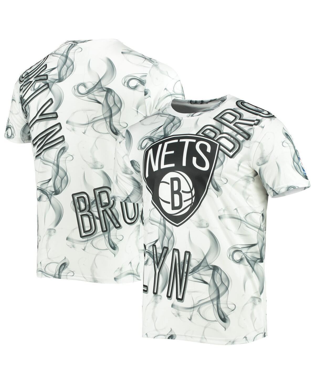 Men's White/Black Brooklyn Nets Asymmetric Bold Smoke T-Shirt, Size: Large Product Image