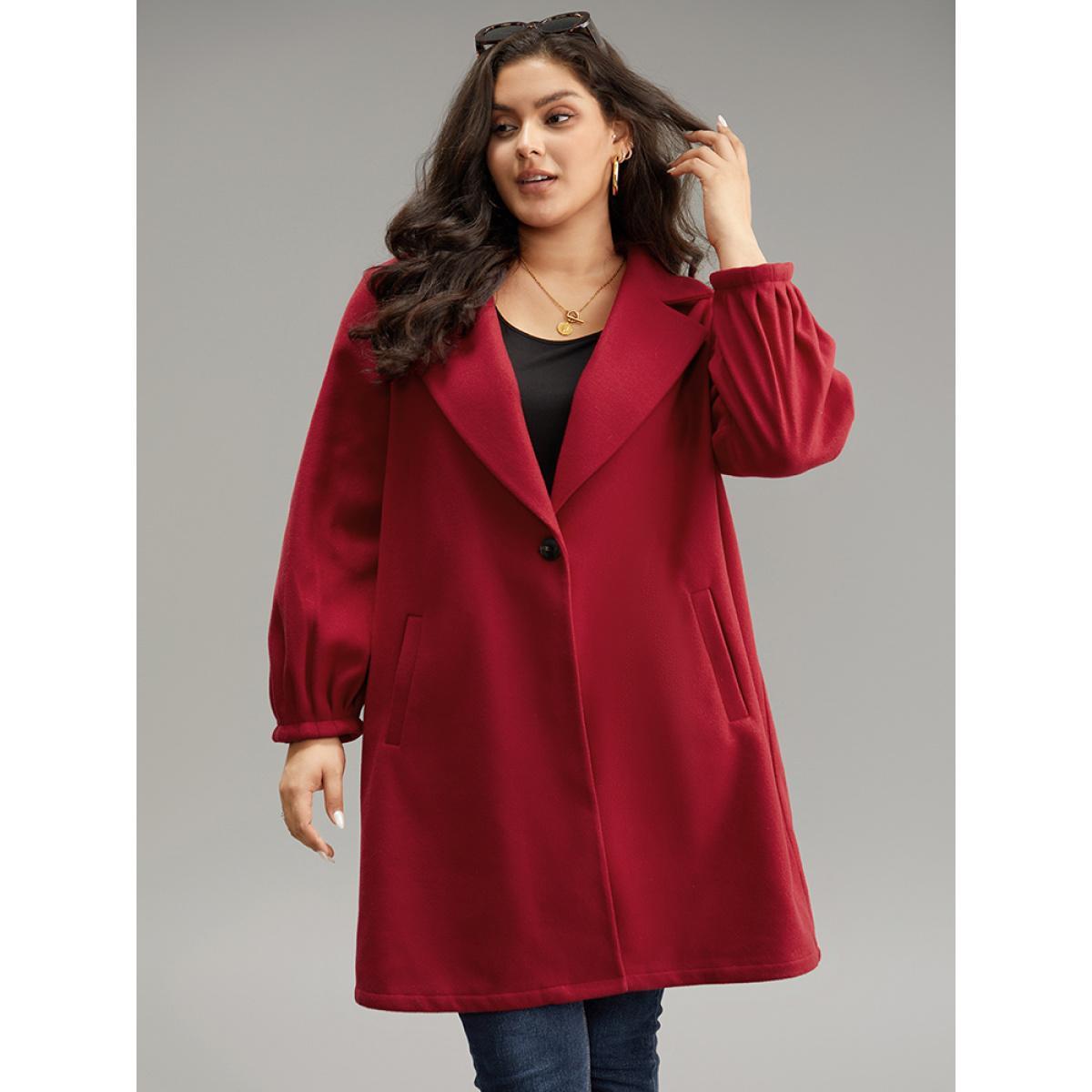 Plus Size Lapel Collar Pocket Button Up Coat Women Crimson Casual Plain Ladies Dailywear Winter Coats BloomChic 14-16/1X Product Image