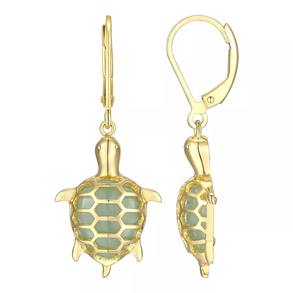 Dynasty Jade 18k Gold Over Sterling Silver Jade Turtle Leverback Drop Earrings, Women's, Gold Tone Product Image
