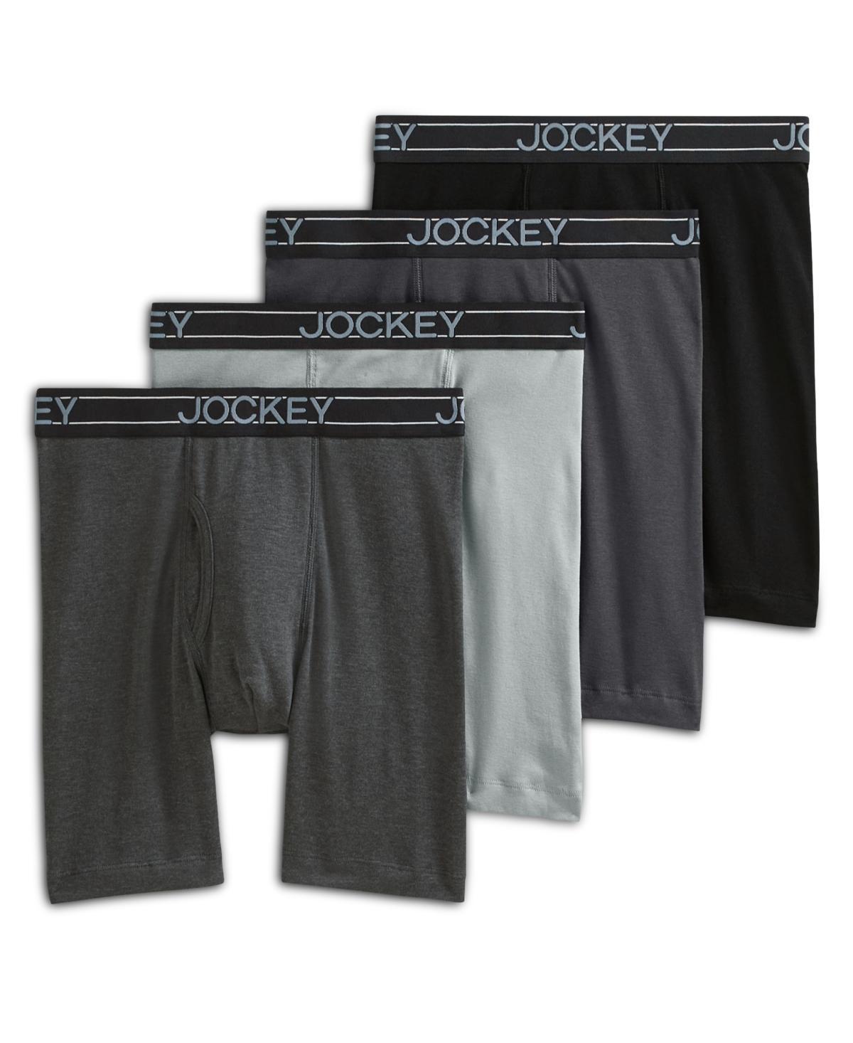 Men's Jockey® 4-Pack Cotton Blend Long Leg Boxer Brief, Size: Medium, Gray Black Asst Product Image