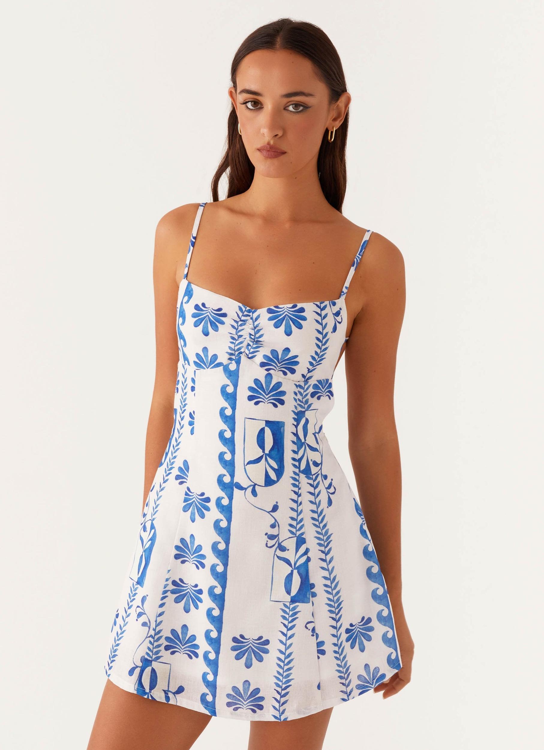 Isra Linen Mini Dress - Floral Wave Product Image