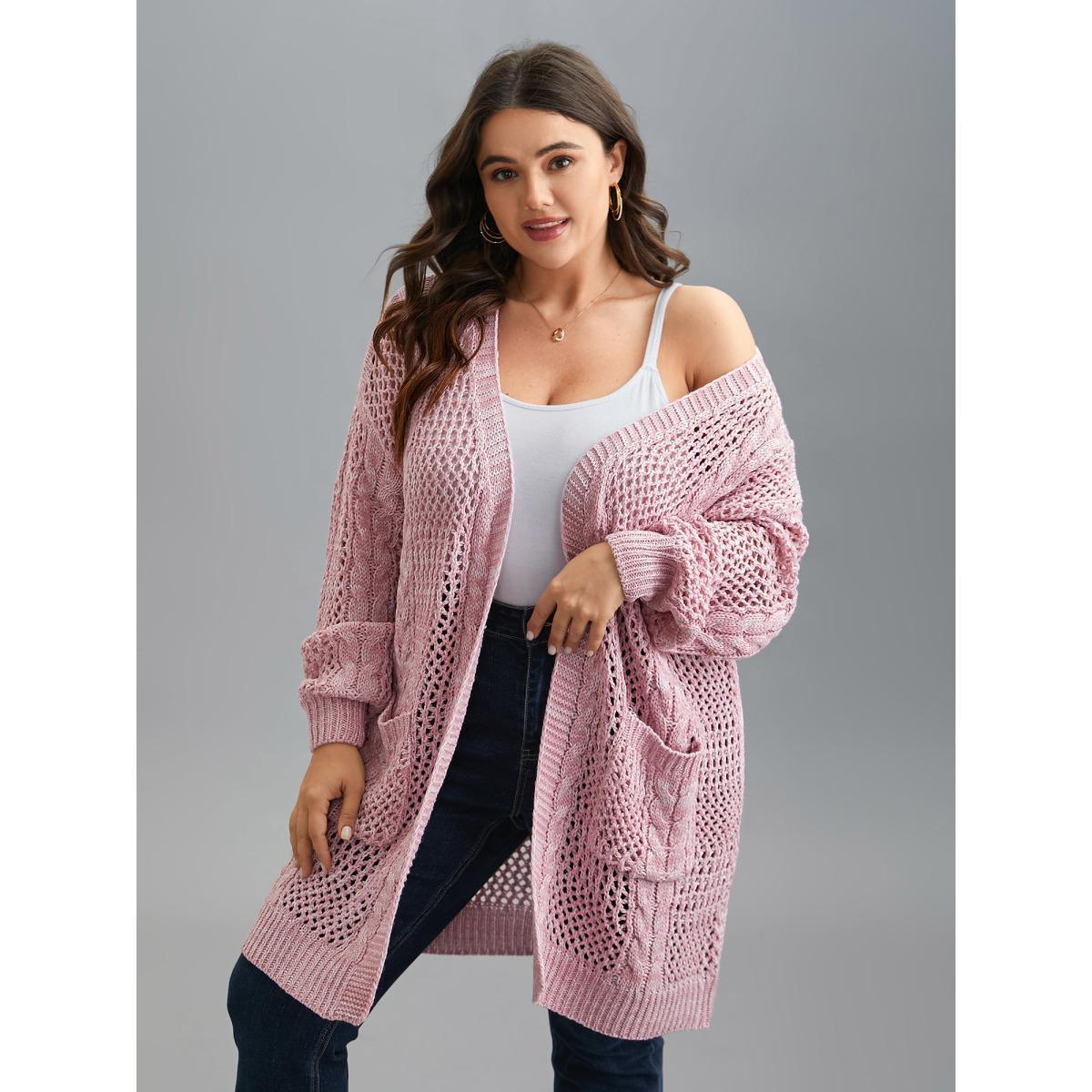 Plus Size Cut-Out Crochet Textured Open-Front Cardigan Blush Women Casual Loose Long Sleeve Everyday Cardigans BloomChic 18-20/2X Product Image