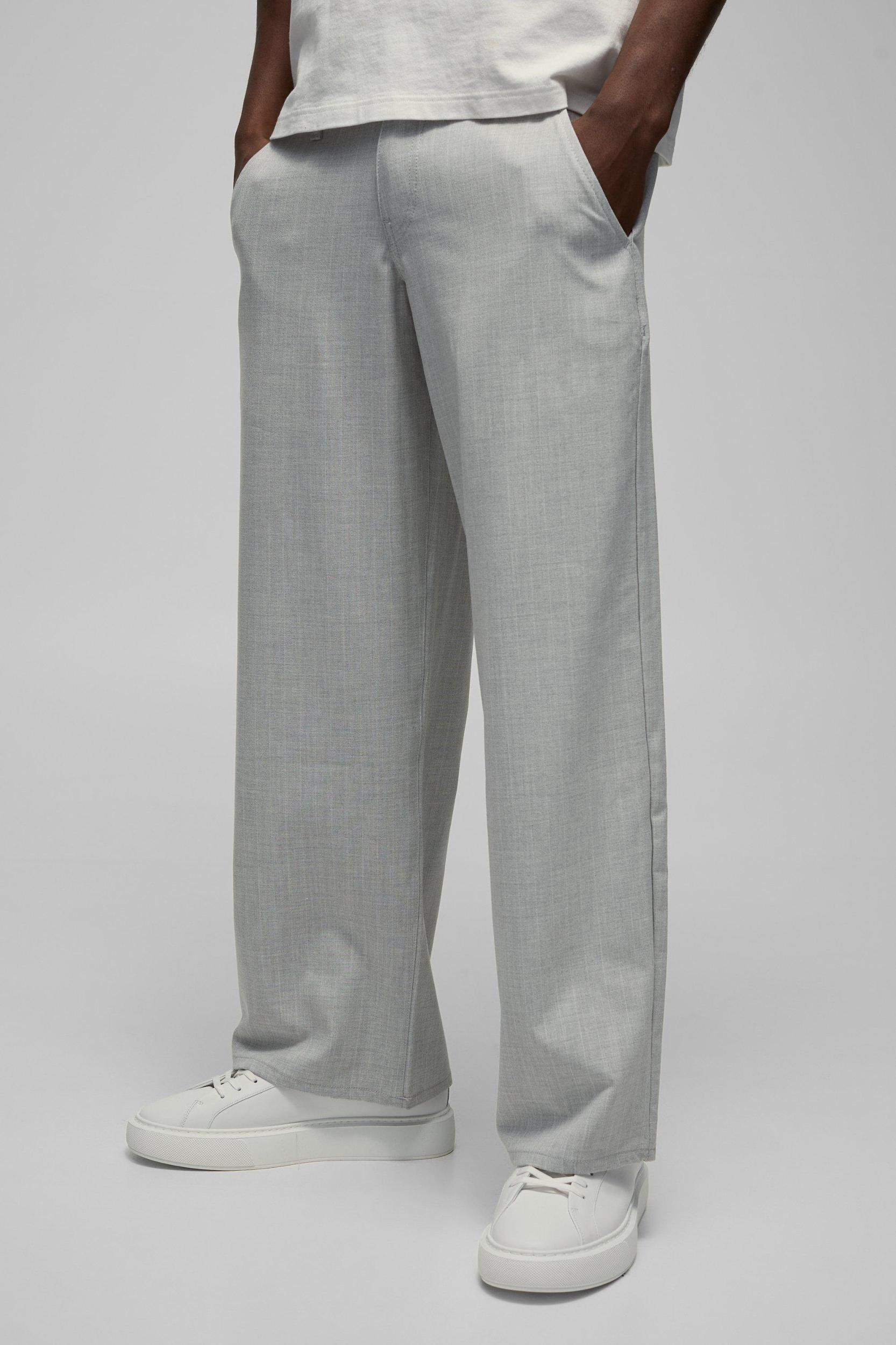 Mens Grey Baggy Fit Pinstripe Trouser With Boxer Double Waistband, Grey Product Image