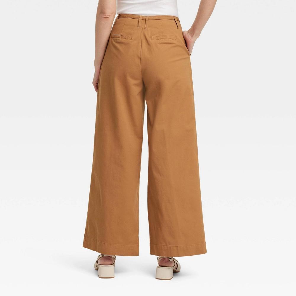 Women's High-Rise Wide Leg Chino Pants - A New Day™ Brown 6: Midweight, Side Pocket, Power Stretch Product Image