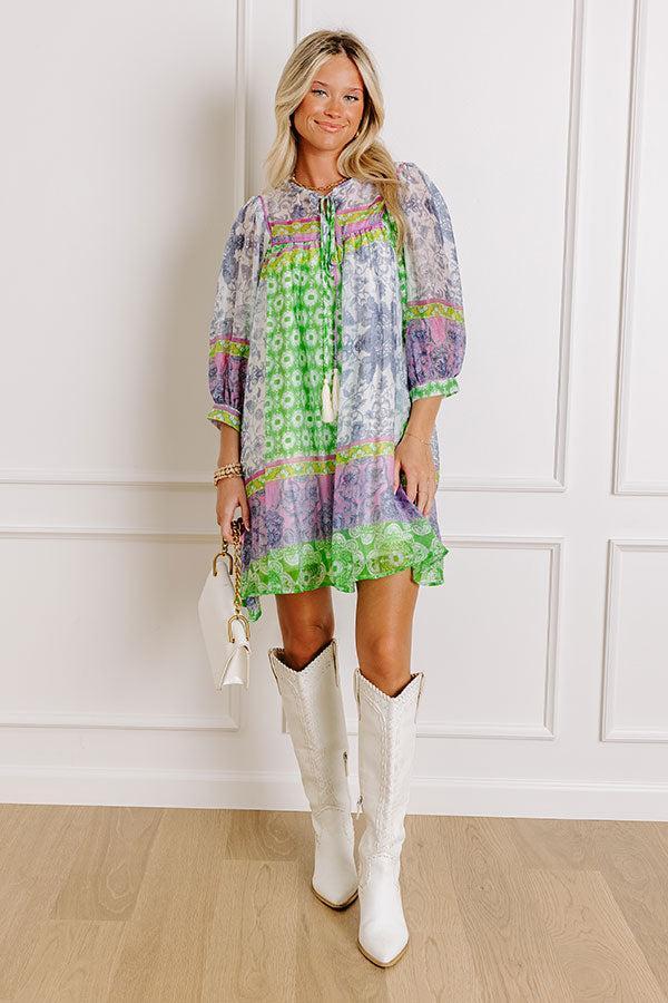 Boho Babe Color Block Floral Mini Dress in Navy Product Image