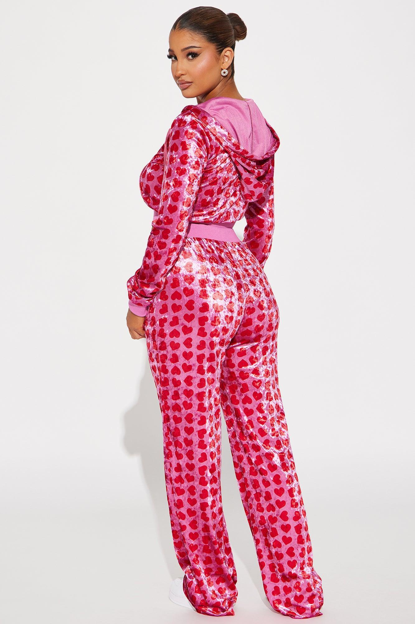 Valentine Crush Velvet Pant Set - Pink/combo Product Image