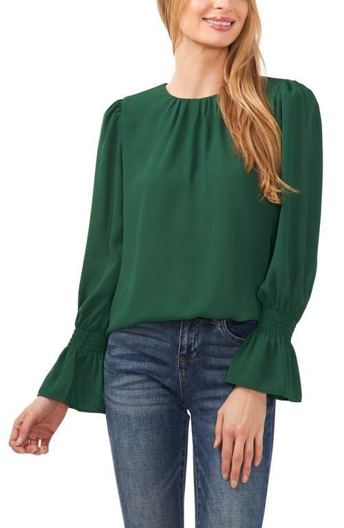 CeCe Long Sleeve Smocked Cuff Ruffle Blouse (New Ivory) Women's Clothing Product Image