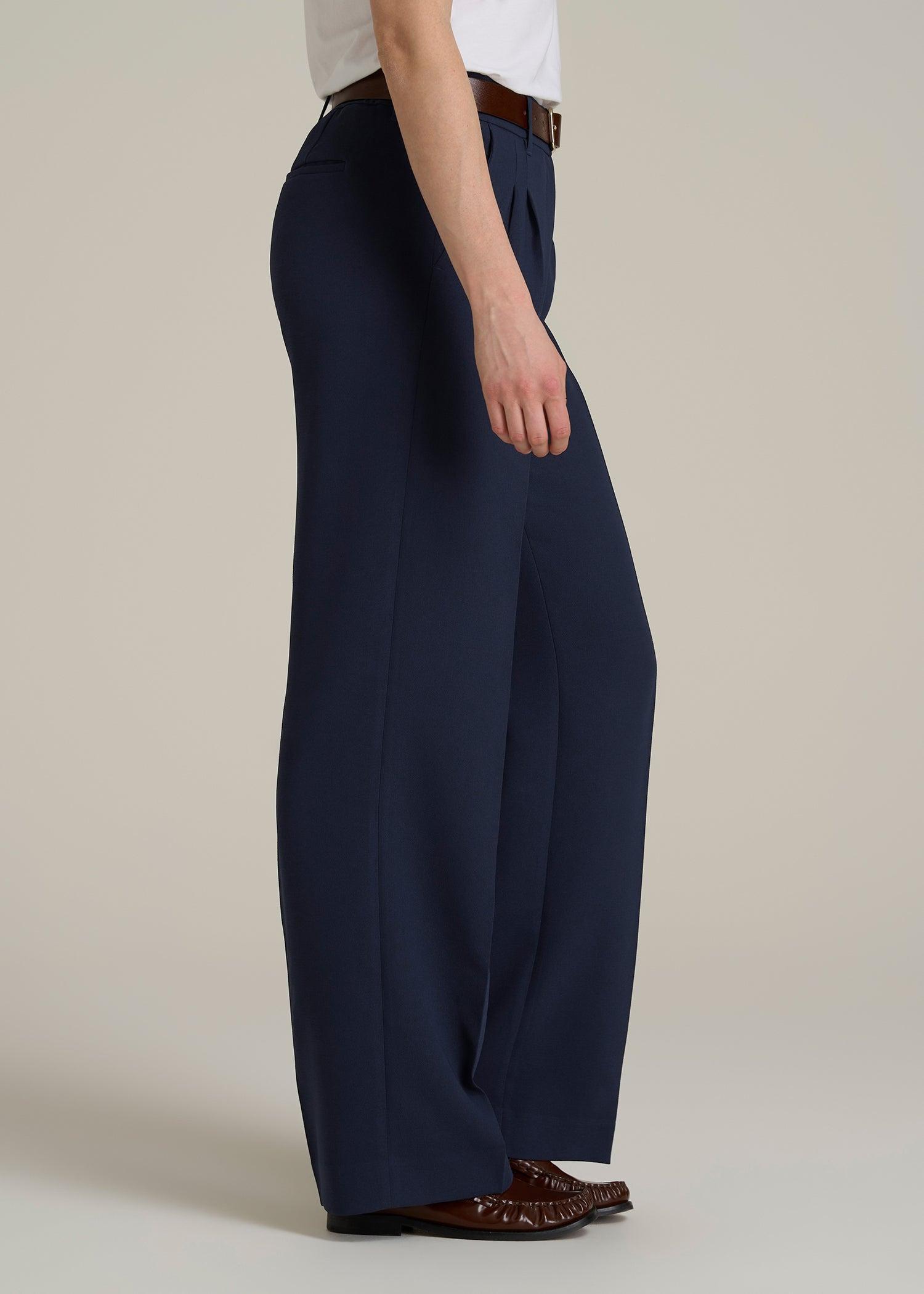 Wide Leg Pleated Dress Pants 2.0 for Tall Women in Navy Product Image