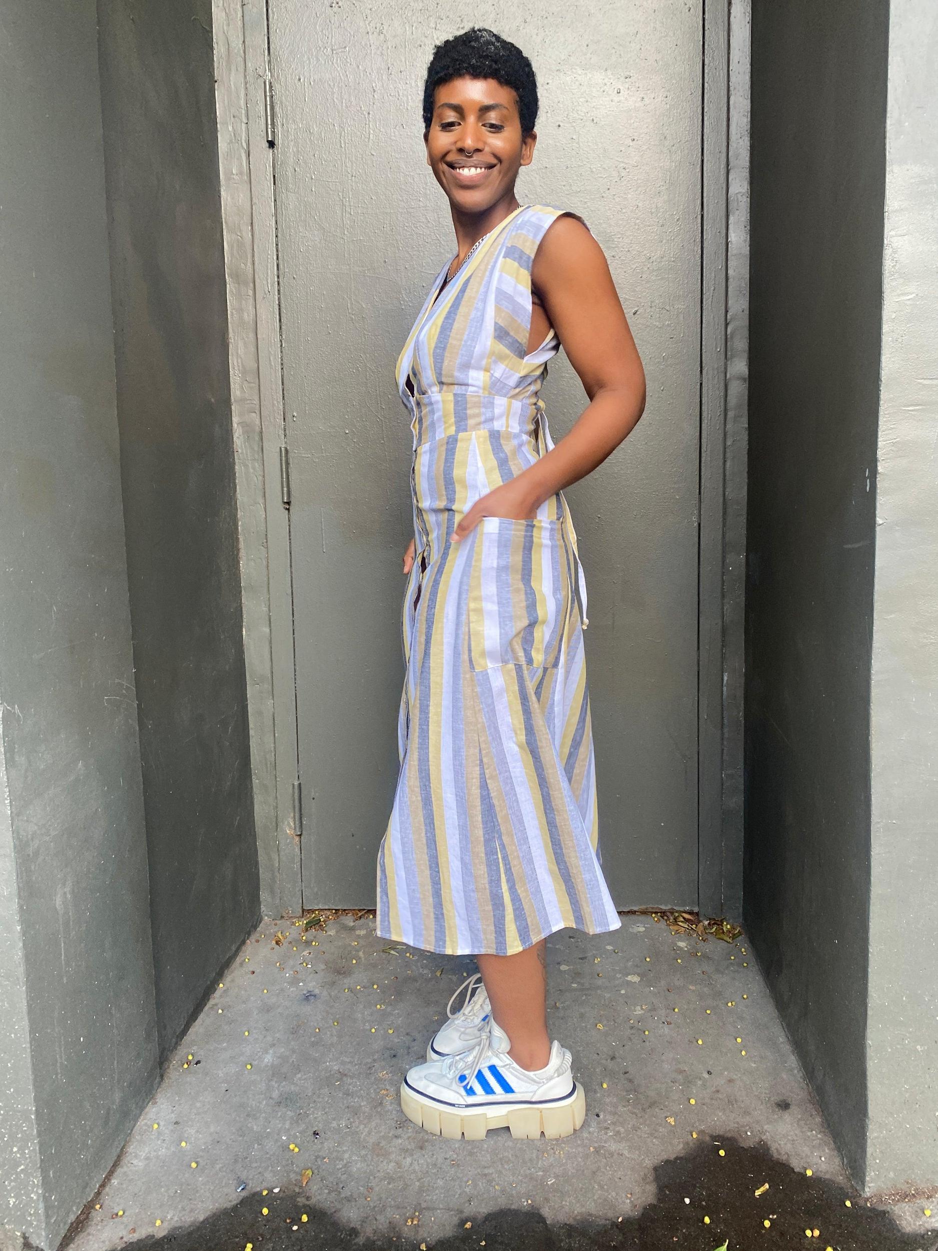 Penelope Dress in Linen Stripe Product Image