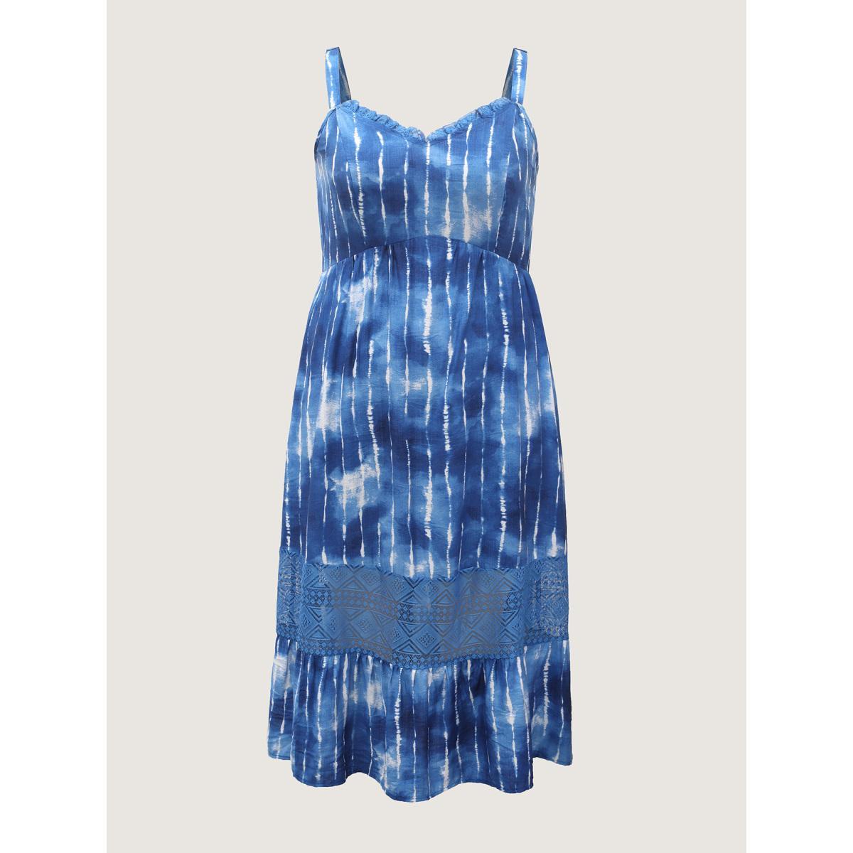 Plus Size Tie-Dye Lace Trim Cami Midi Dress Mediumblue Women V-neck Sleeveless Curvy BloomChic 22-24/3X Product Image
