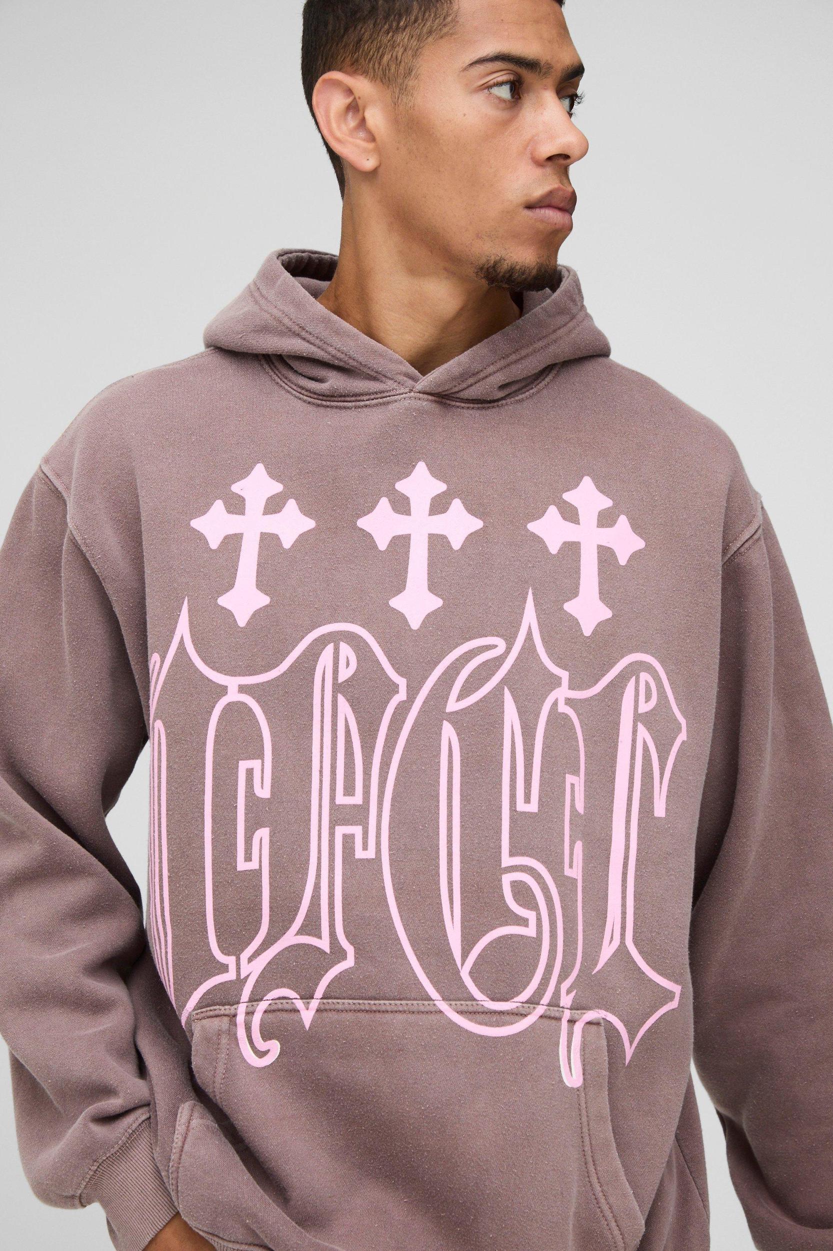 Oversized OFCL Cross Graphic Hoodie | boohooMAN USA Product Image
