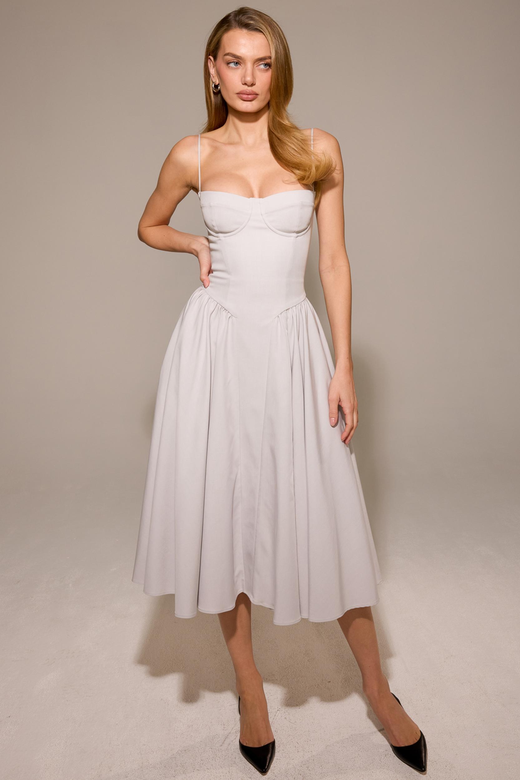 Samaria  dove grey corset midi dress Product Image