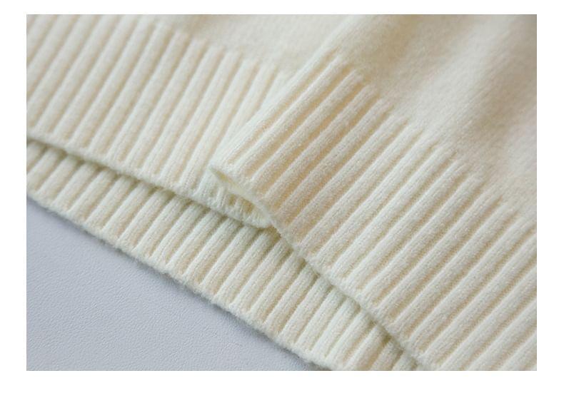 Long Sleeve Collared V-Neck Plain Midi Sweater Dress Product Image