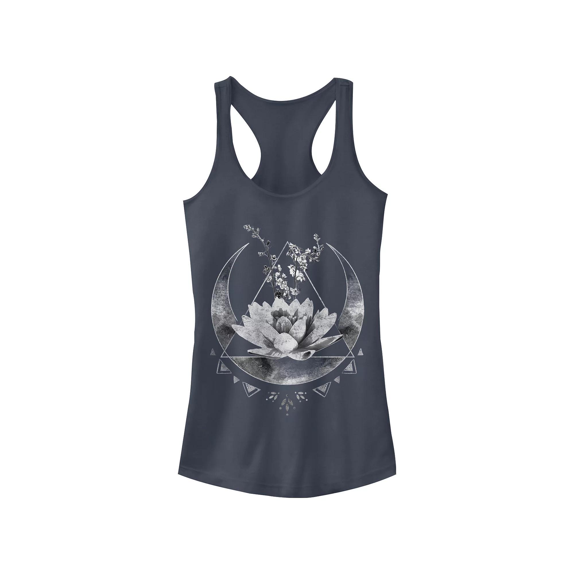 Juniors' Lotus Flower Crescent Moon Tank Top, Girl's, Size: Large, Grey Product Image