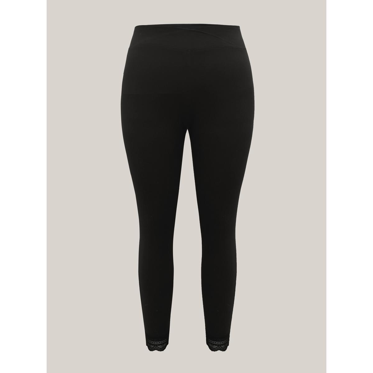 Plus Size Overlap Waist Spliced Tight Pants Women Black Elegant High stretch Skinny Mid Rise Everyday Leggings BloomChic 18-20/2X Product Image