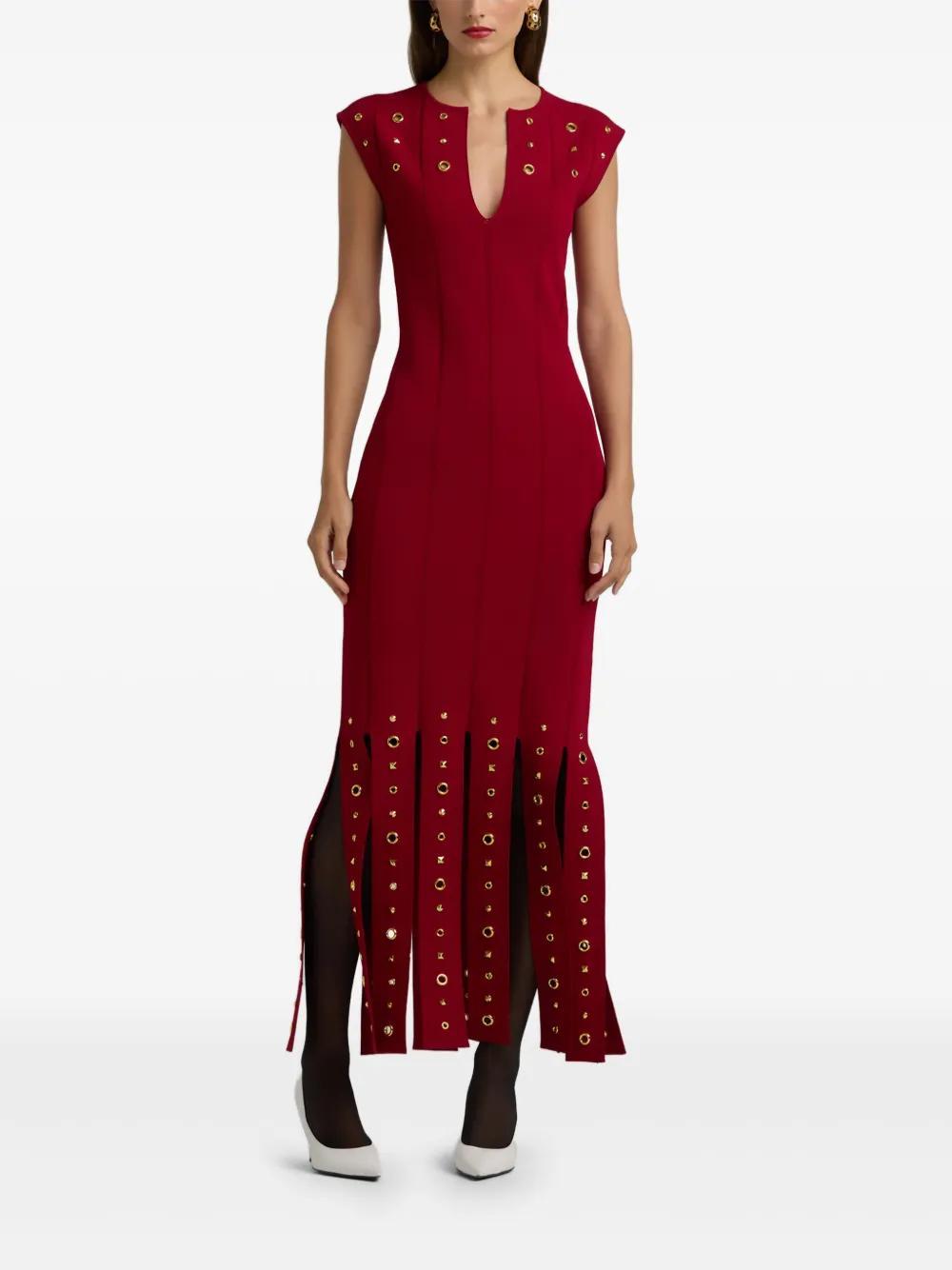 ST JOHN Embellished Eyelet Sleeveless Dress In Haute Red Product Image